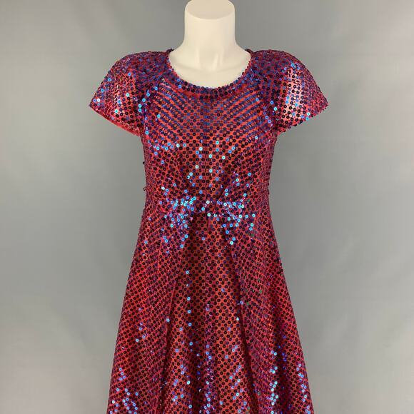 MARC JACOBS Size 2 Orange & Blue Polyester Blend Sequined Shift Dress - Picture 2 of 8